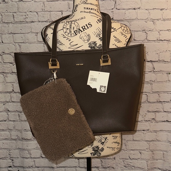 Anne Klein Brown Tote Bag with Pouch - Picture 1 of 3
